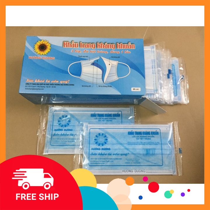 Khẩu trang kháng khuẩn tiệt trùng 😷Freeship😷 Hướng Dương Xanh/Trắng/Xám Loại Cao Cấp (20C)