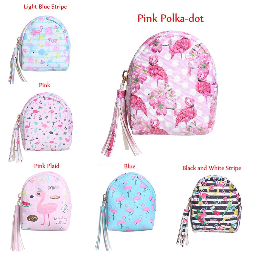 Túi đựng tiền xu da PU họa tiết chim hồng hạc