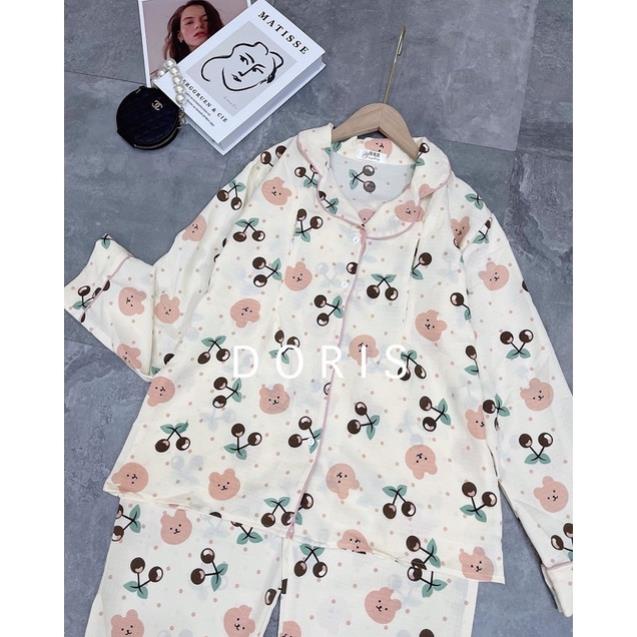 Bộ bầu Pyjama B068 cổ sen  chất đũi lạnh cho con bú khoá kéo ngực tiện lợi mặc đến sau sinh.