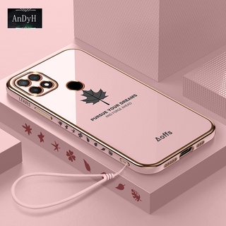 Andyh Ốp Điện Thoại Họa Tiết Lá Phong Mạ Điện Kèm Dây Đeo Cho Oppo A15 A15S A35 A52 A55 A72 A92