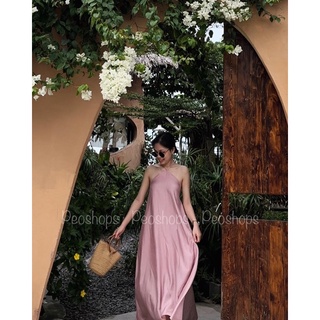 [Ảnh Thật] Đầm Yếm Maxi Hở Lưng Màu Hồng Nude