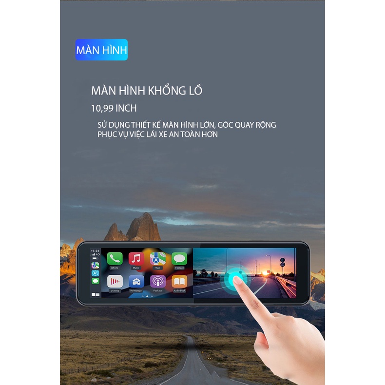 Camera hành trình ô tô A10 kết nối Carplay / Android Auto hỗ trợ wifi bluetooth màn hình 4K phía trước và 1080p phía sau