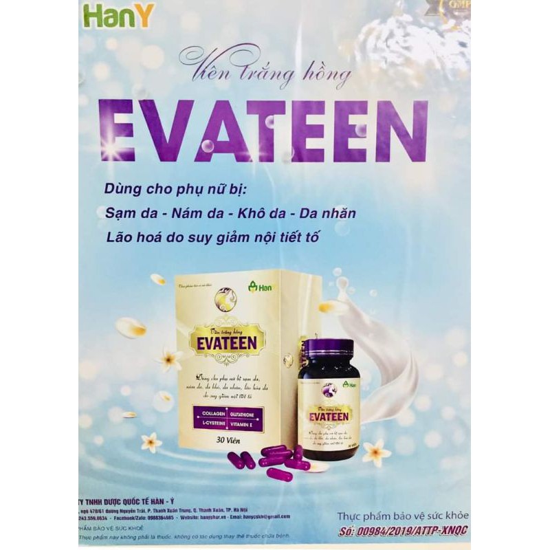 EVATEEN Viên trắng hồng Evateen giảm nám xạm da lọ 30 viên
