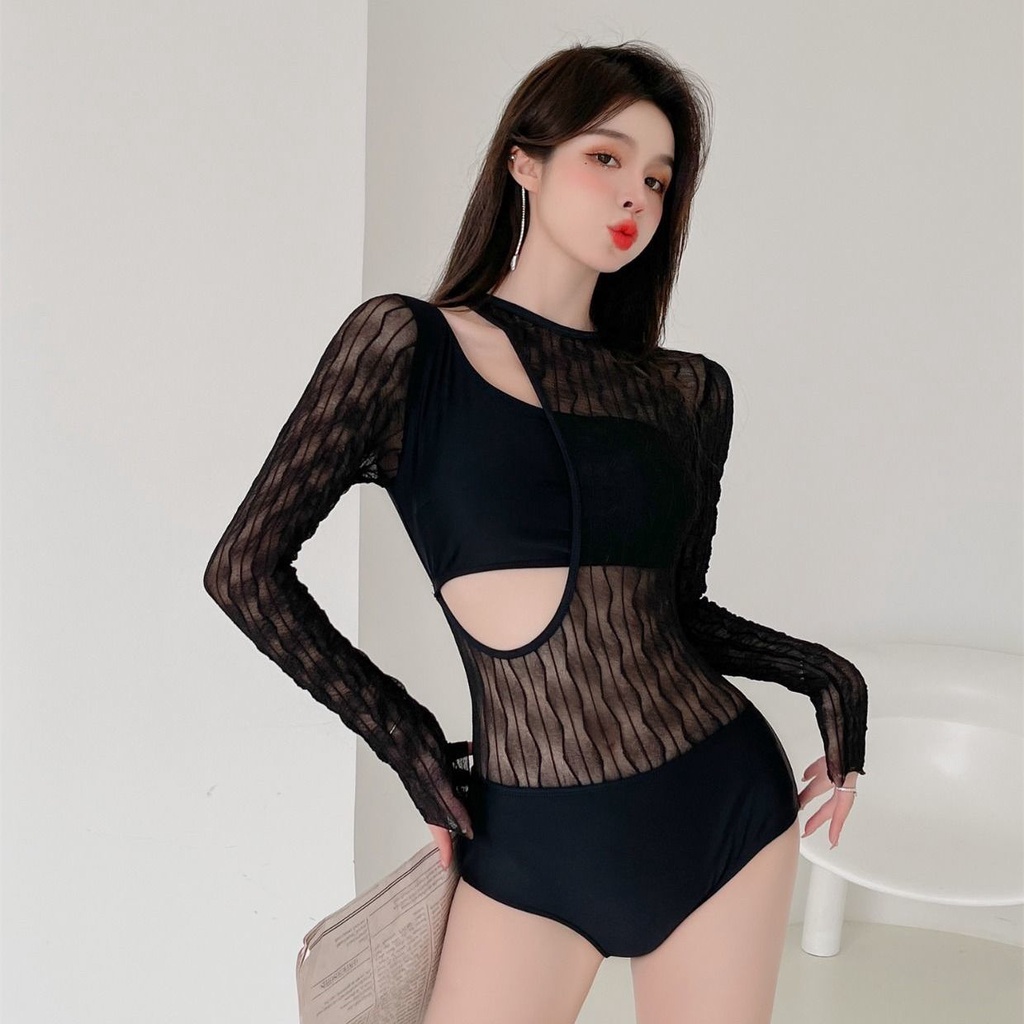 Bộ Đồ Bơi Nâng Ngực Màu Đen Phong Cách Hàn Quốc Quyến Rũ Cho Nữ