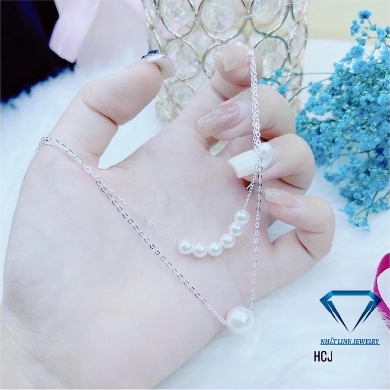 Dây chuyền nữ bạc ta, dây chuyền kép 2 tầng mix hạt trai nhân tạo sang trọng - Kho sỉ bạc Nhất Linh