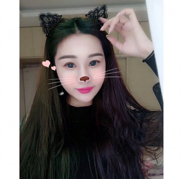 Cài Tóc Tai Mèo Cosplay Đính Nơ , Băng đô Tai Mèo Ren Nhún Dễ Thương Kiểu Ulzang Hàn Quốc