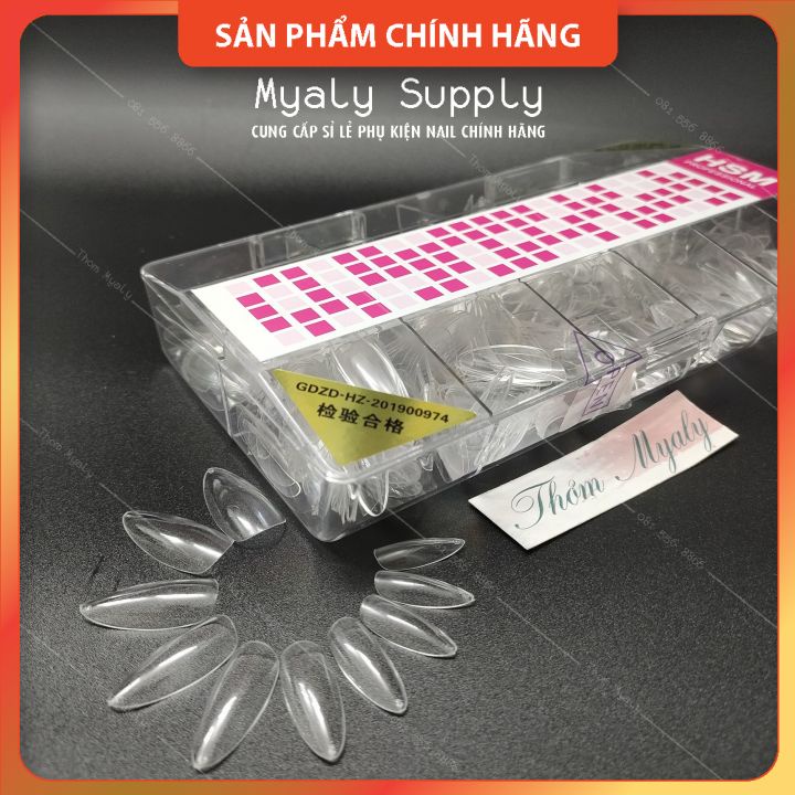 Móng Úp Thiết Kế HSM Thang Nhọn Tròn Vuông Trong Đục Tem Đỏ 500Pcs