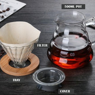 Bộ bình và phễu V60 pha cà phê giấy lọc / Bình Đựng Cà Phê Thuỷ Tinh 500ml, phục vụ cà phê chuyên nghiệp