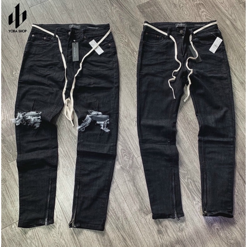 QUẦN JEANS ĐEN DÁNG SLIMFIT ỐNG ZIPPER TRƠN VÀ RÁCH GỐI (ẢNH THẬT 100%)