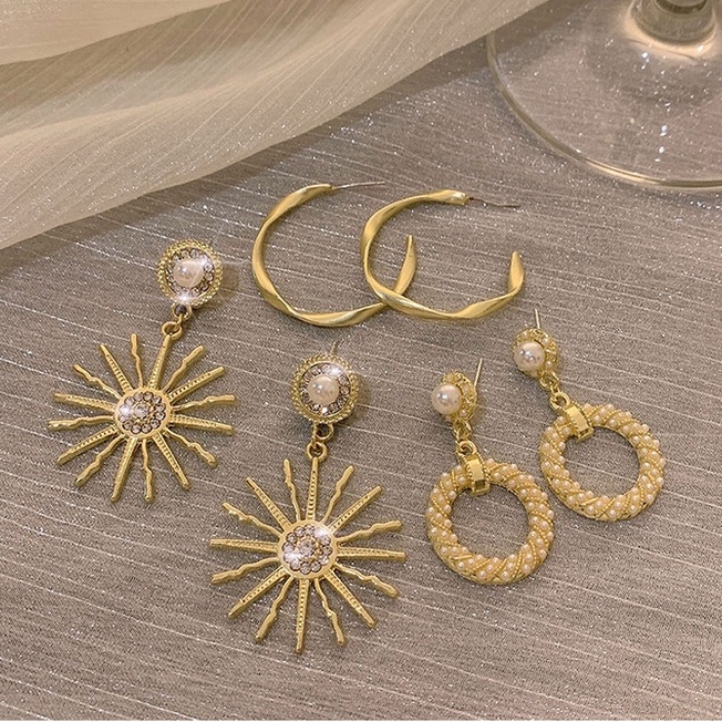 Bộ 5 Khuyên Tai Kim Loại Sang Trọng Phong Cách Hàn Quốc 2023