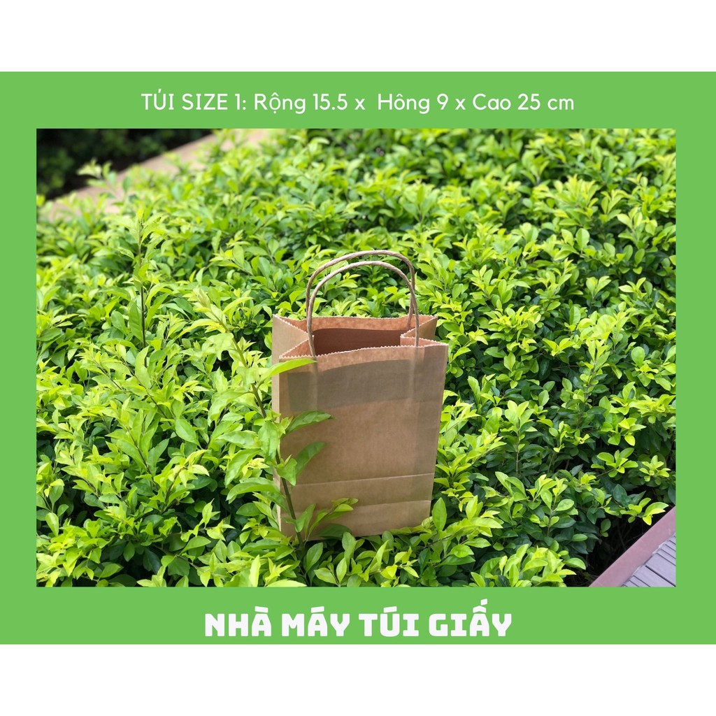 300 Chiếc TÚI GIẤY Kraft Nhật Size 1: 15,5x10x25 cm túi giấy CÓ QUAI đựng hàng 1- 1,5 kG