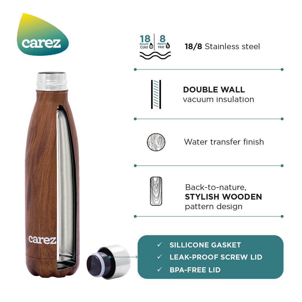 BÌNH GIỮ NHIỆT CAREZ Nguồn cảm hứng từ thiên nhiên 500ML Teak Wood VFC247SD-500 | BigBuy360 - bigbuy360.vn