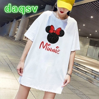 Đầm Thun Tay Ngắn In Hình Chuột Minnie Lấp Lánh Cho Nữ