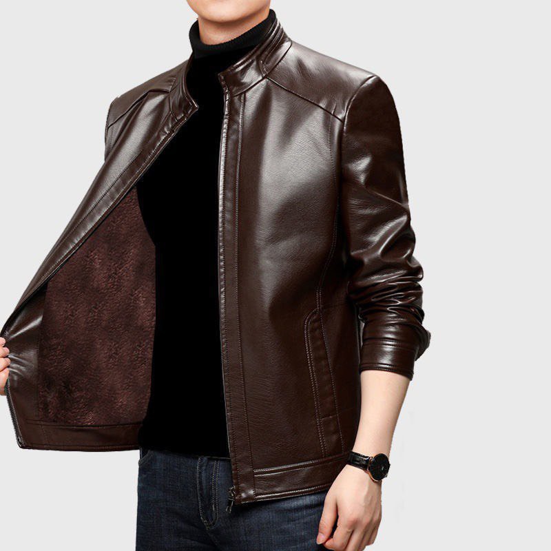 Áo khoác da nam lót nỉ trung niên, áo da nam thời trang | BigBuy360 - bigbuy360.vn