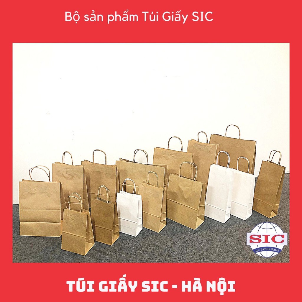 (Link 2- túi nhỡ, to) Túi giấy Kraft Nhật nâu, trắng trơn có quai túi giấy xi măng đựng quà tặng thực phẩm