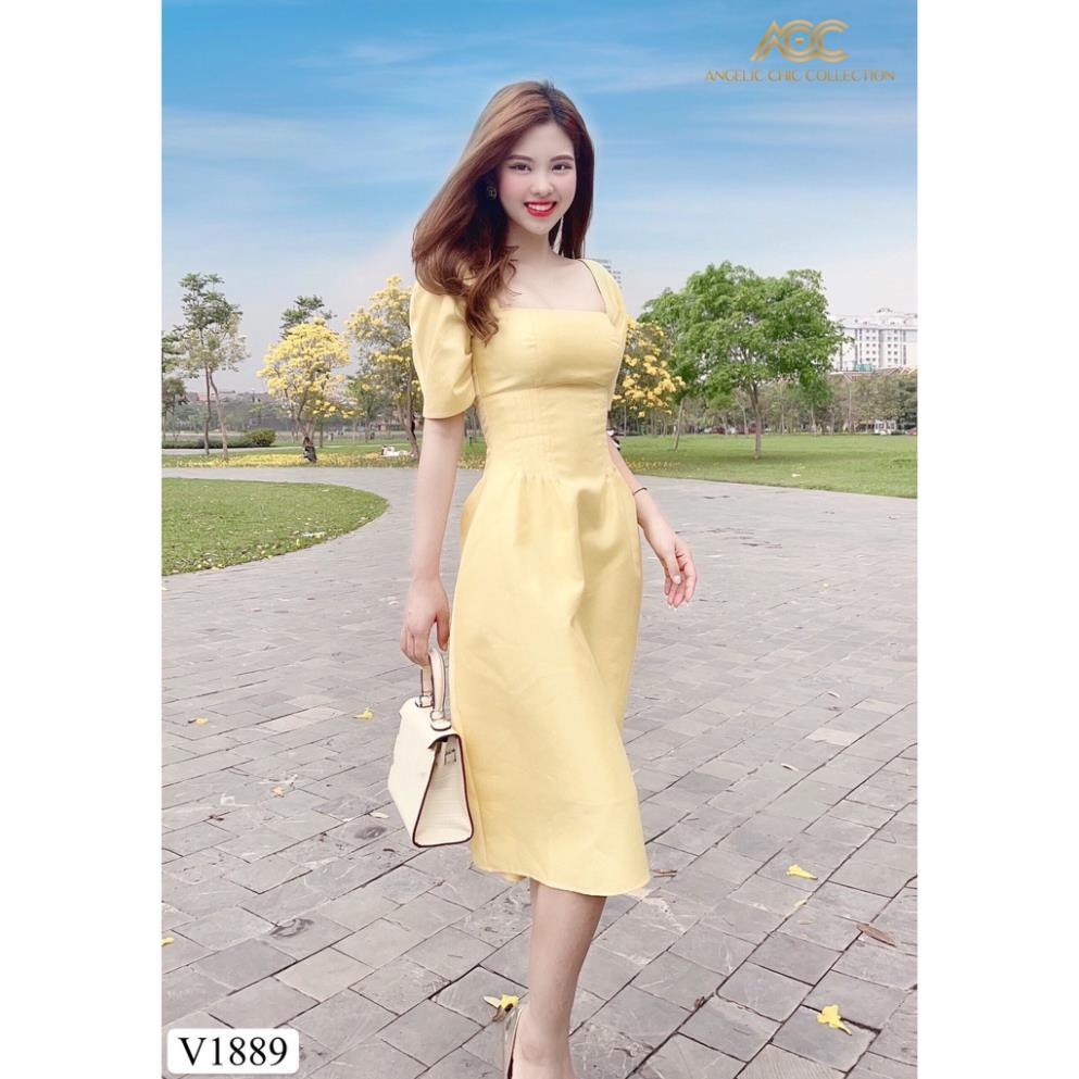 Váy đầm thiết kế cao cấp công sở dự tiệc vàng xòe  V1889 - HÀ TRINH STORE | BigBuy360 - bigbuy360.vn