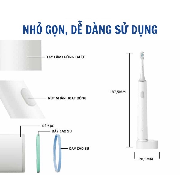 Bàn chải điện xiaomi Mijia T500,T300,T100-Chống nước tuyệt đối-Pin siêu trâu-Kết nối qua App Mihome