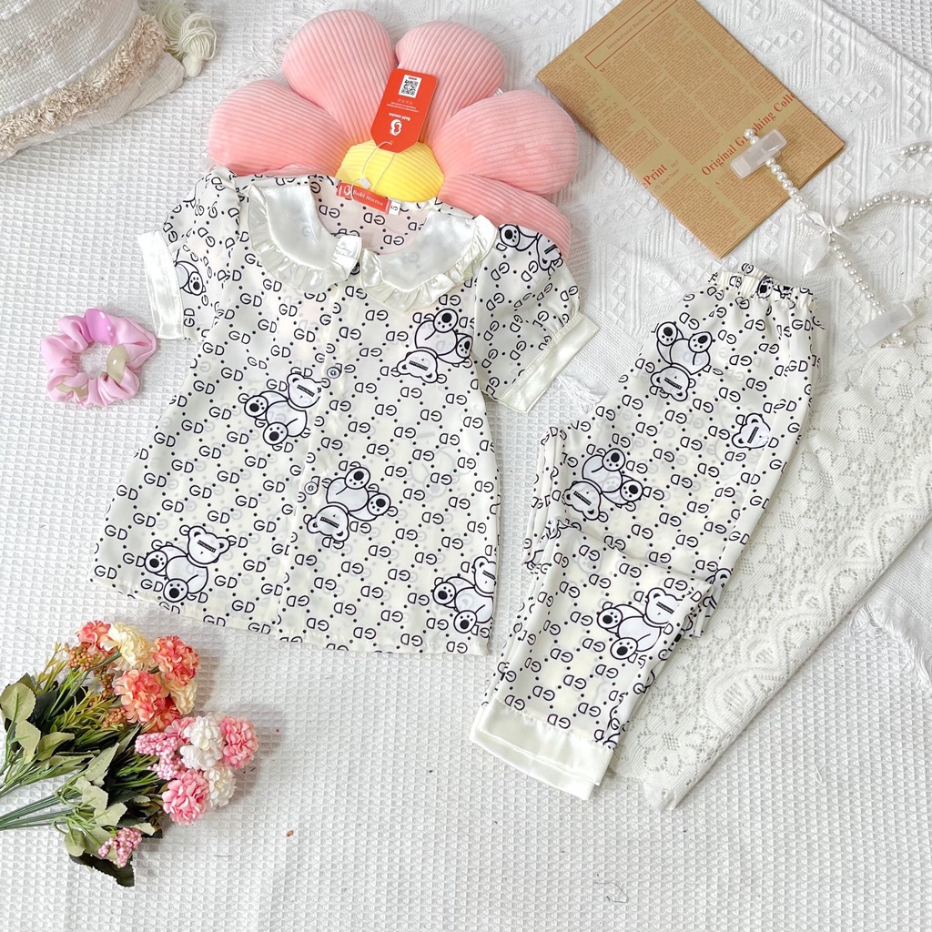 Bộ Ngủ Lụa Cho Bé Gái Pijama Áo Cộc Quần Dài Từ Lụa Mango Thiết Kế Kiểu Tay Bồng Tiểu Thư 13-35kg - BPN58