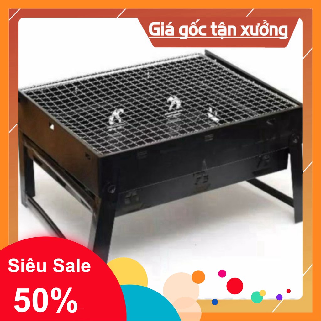 Bếp, lò nướng than hoa hình chữ nhật loại to 43cm×30cm vỉ nướng inox cao cấp loại BBQ đẹp