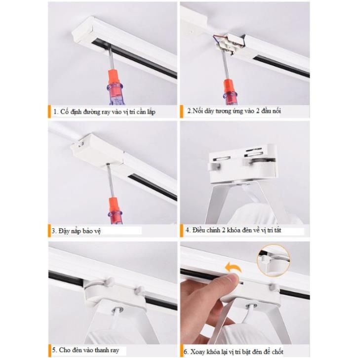 Combo 5 đèn rọi ray mắt trâu 24w + 1 thanh ray 2 mét