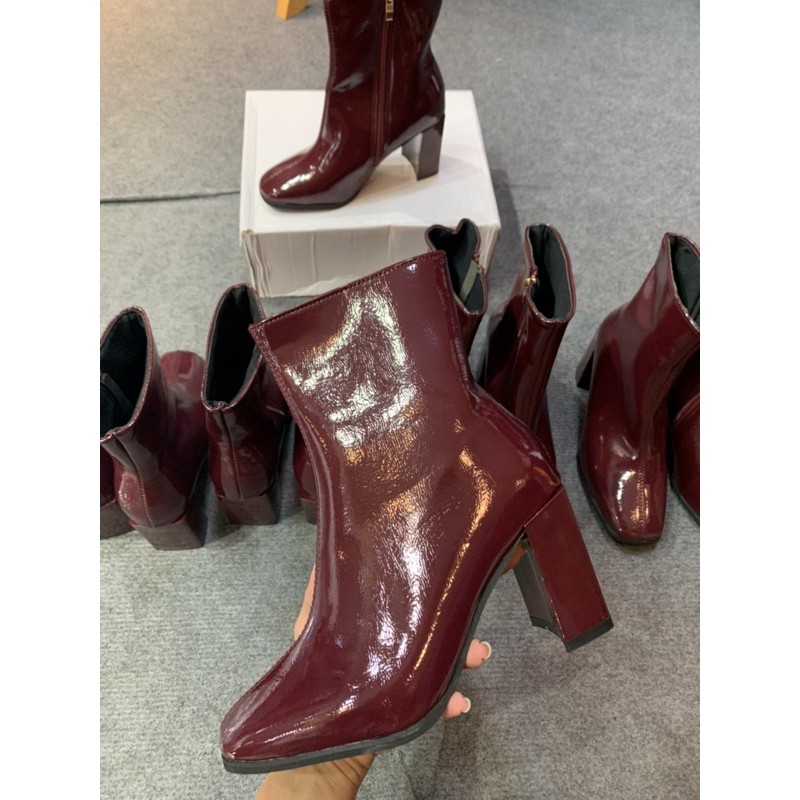 Giày da bóng màu đỏ mận đế 7cm