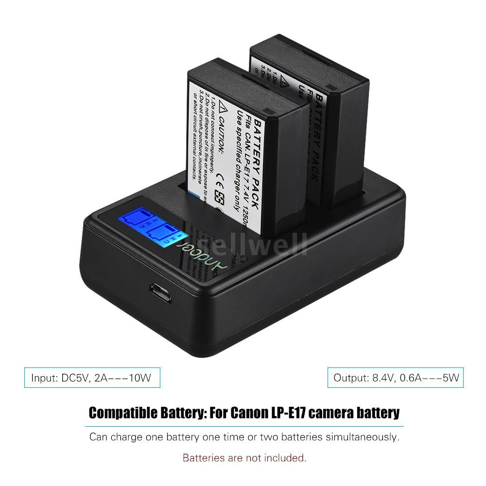 Andoer LCD2-LPE17 Compact Dual Channel LCD Camera Battery Charger USB Input LCD Display for Canon LP-E17 Camera Battery