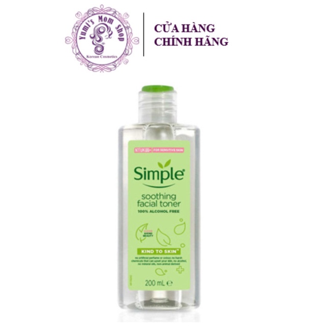 Nước cân bằng Simple Toner làm dịu và cân bằng độ ẩm cho da - lành tính không chứa cồn Soothing Facial Toner 200ml