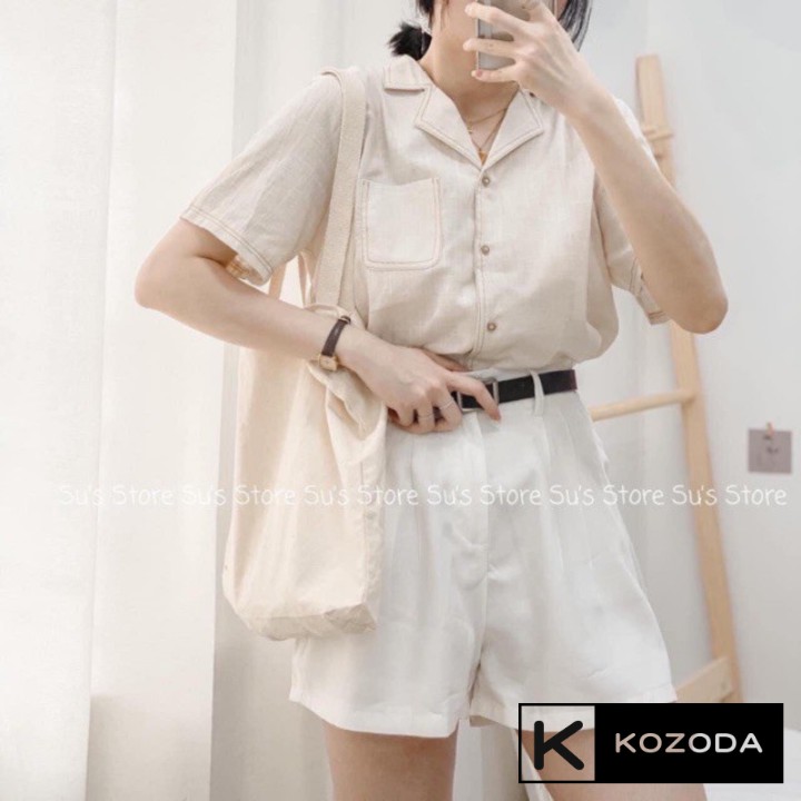 Áo Sơ Mi Kiểu Nữ Màu Trắng đẹp ngắn tay phong cách ulzzang vintage hàn quốc cao cấp họa tiết  kozoda SM4