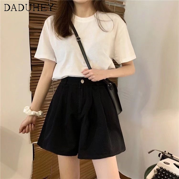 Quần short denim eo cao co giãn ống rộng thời trang Hàn Quốc thường ngày mới cho nữ