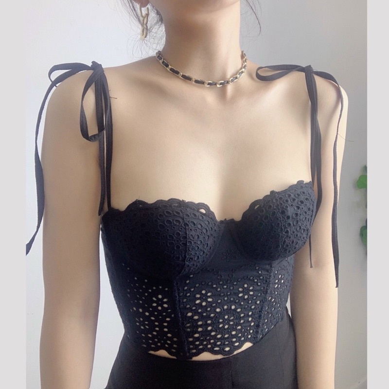 Áo corset / Áo croptop vải thô thêu hoa