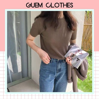 Áo len tăm cộc tay nữ cổ tròn hàng Quảng Châu - GUEM Clothes
