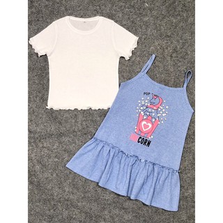 Bộ áo thun đầm yếm thun Ngựa Pony Unicorn Pop Corn size đại