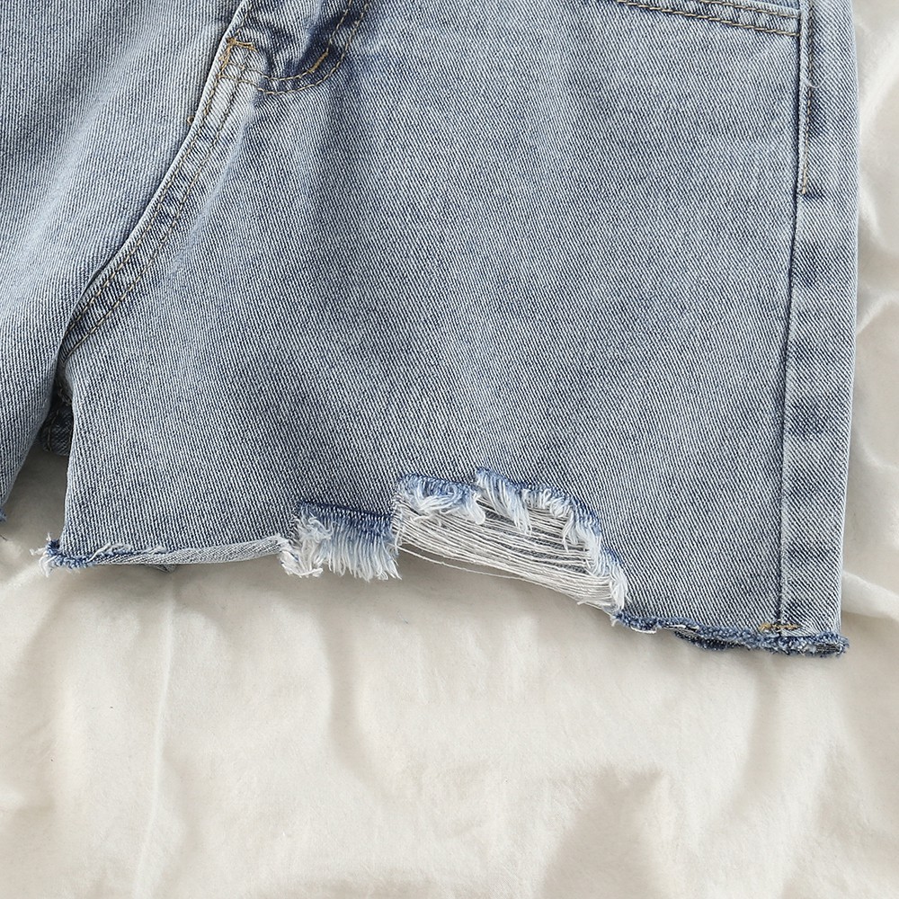 NUZIRO Quần short jeans  lưng cao ống rộng phong cách cổ điển cho nữ