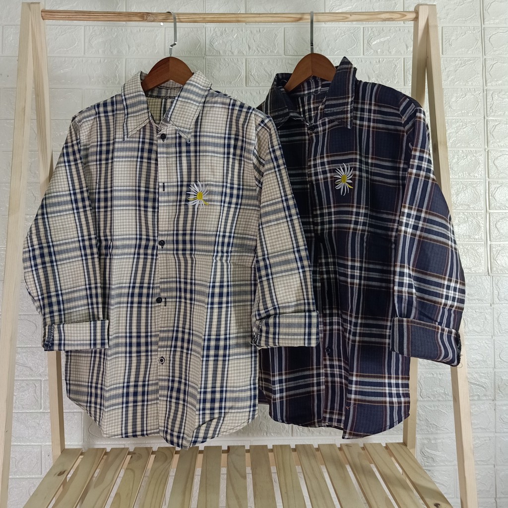 Áo Sơ Mi Caro Flannel chống nắng HOA CÚC Cặp Đôi Nam Nữ Unisex 💖FREESHIP+QUÀ TẶNG💖Khoác Sơ Mi Flannel Thời Trang