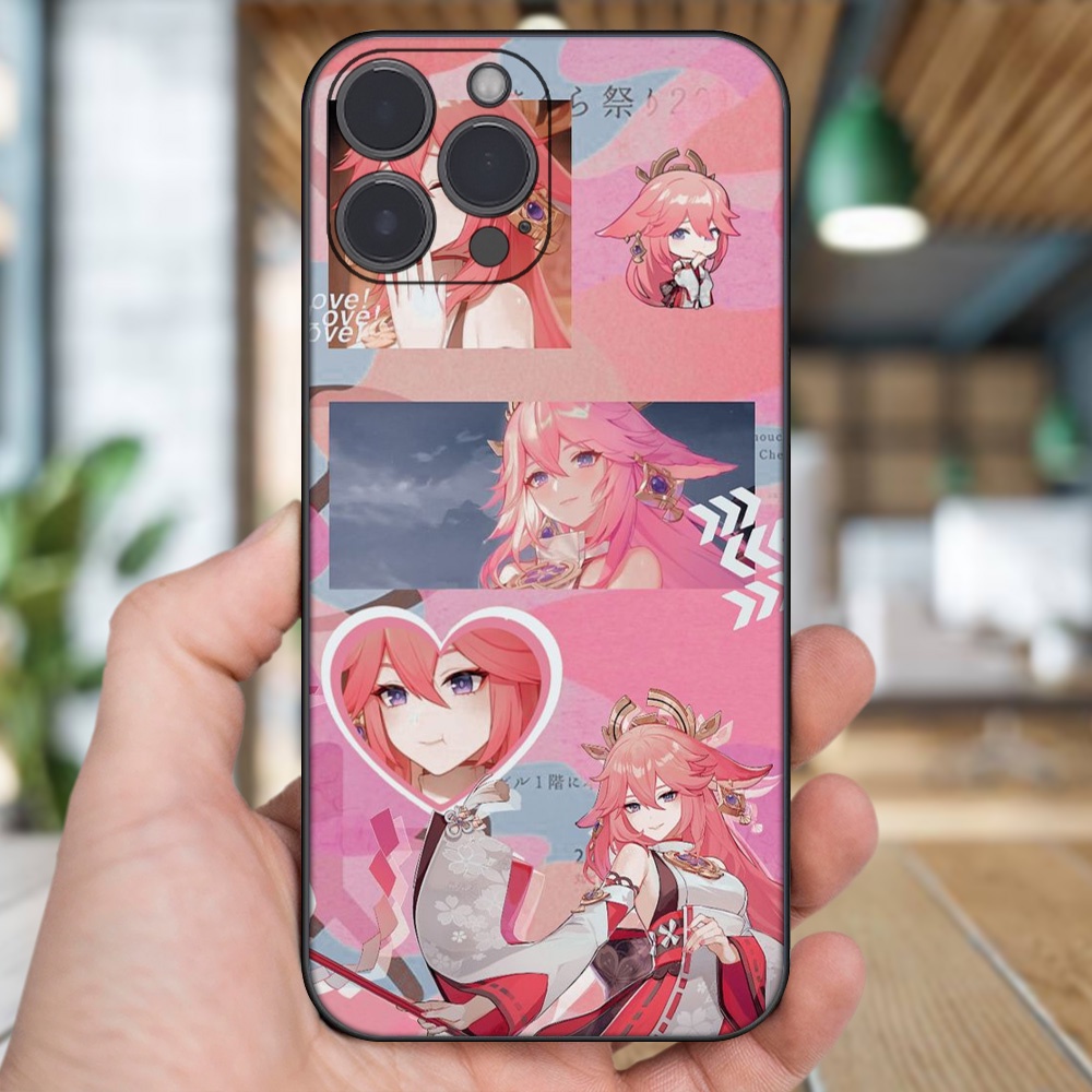 Ốp lưng iPhone 13 Pro Max dẻo đen cạnh vuông in hình Yae Miko Genshin Impact