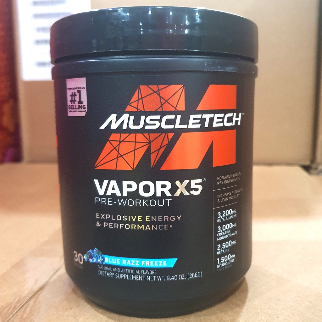 [TẶNG ÁO GYM VÀ BÌNH LẮC] PreWorkout Vapor X5 của MuscleTech tăng sức mạnh sức bền trước tập 30 lần dùng