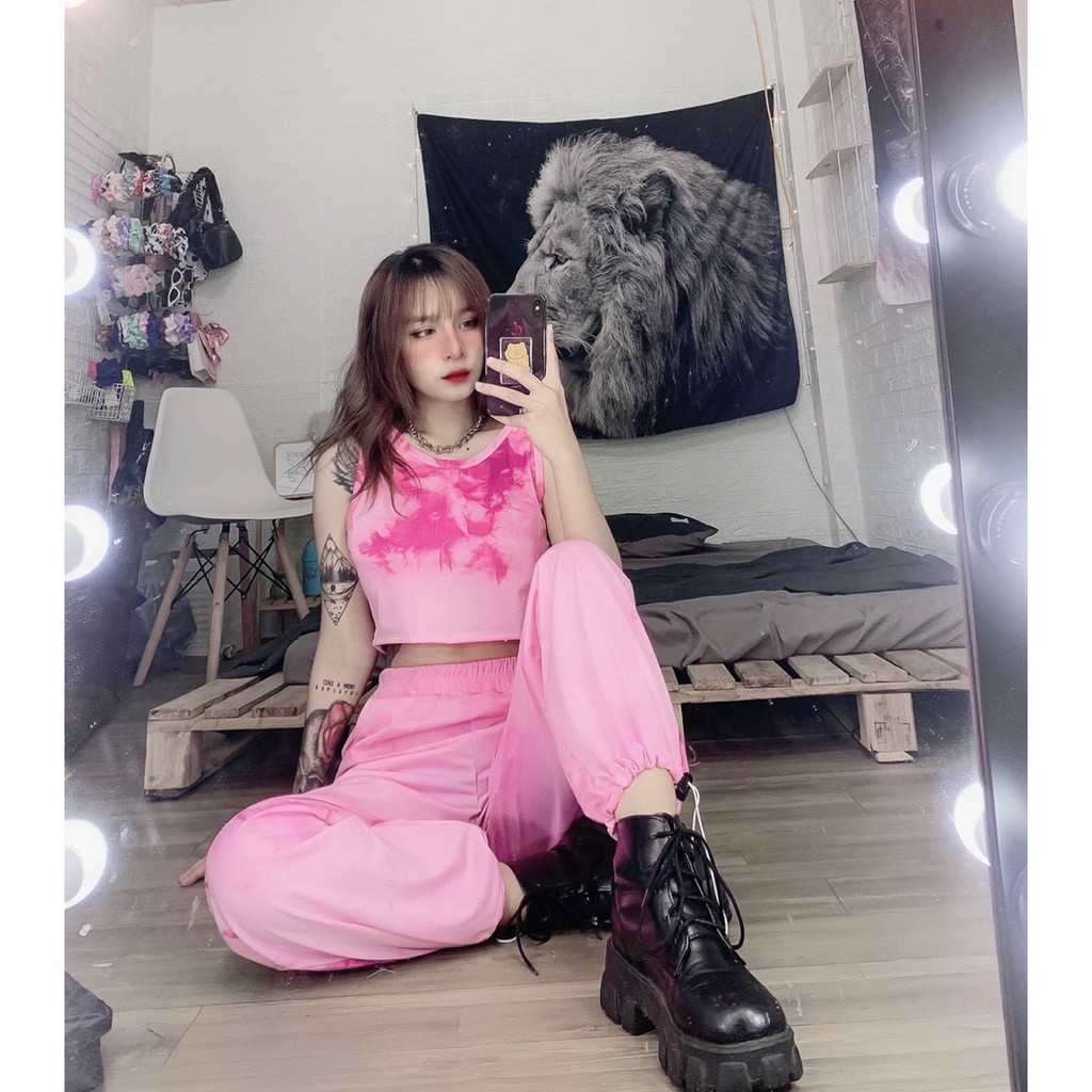 Set bộ loang màu áo ba lổ quần lưng chun bo ống chất thun cotton mềm mịn dày dặn free size ngầu chất lừ