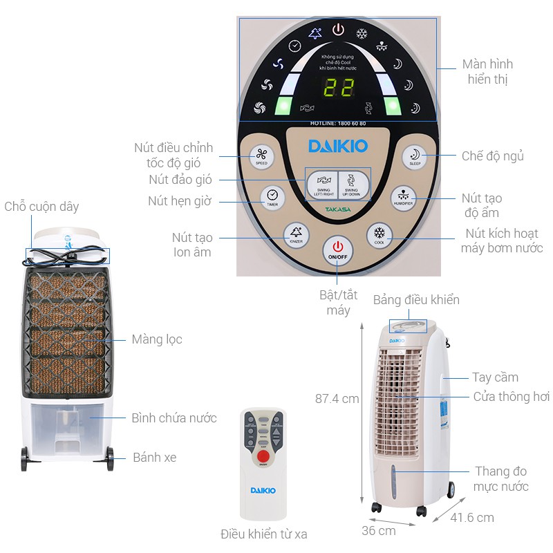 Quạt điều hòa Daikio DKA-01500B (điều khiển từ xa)-Hàng chính hãng