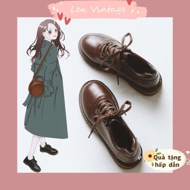 ulzzang [Có sẵn] Giày Vintage Harajuku thắt dây cô gái Nhật dịu ngọt oxford sinh viên ulzzang kiểu lolita joshi lenvinta