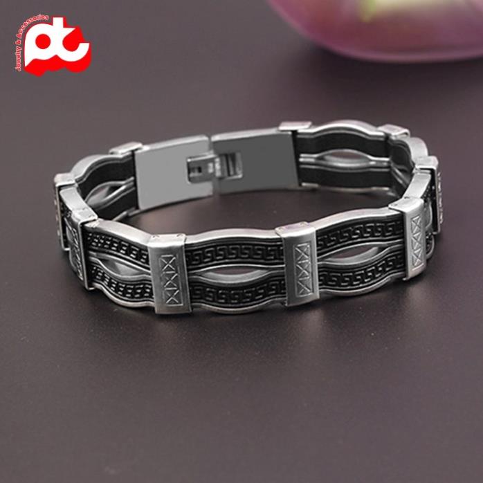 Lắc tay thép không gỉ titan nam cao cấp đẹp sang trọng PT JEWELRY màu trắng PTLTNA87