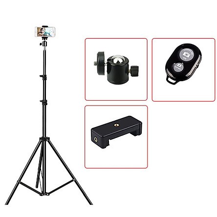 [TRIPOD] Cây Livestream Selfiecom - Hỗ trợ chụp ảnh, quay video, gắn đèn livestream - Tặng kèm remote bluetooth chụp ảnh