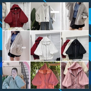 Áo khoác nam nữ nỉ ngoại dây kéo tay phồng cánh dơi 🎁