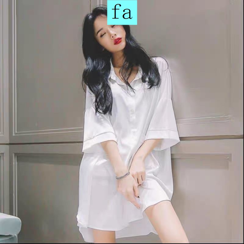 Đồ ngủ Ms. Áo sơ mi vải lụa lạnh mỏng thiết kế quyến rũ