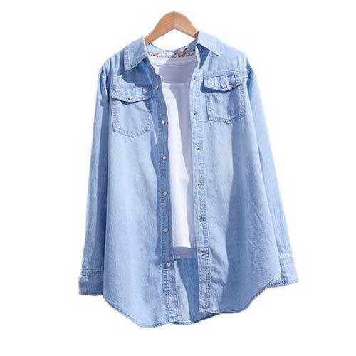 Áo Sơ Mi Denim Cotton Tay Dài Thời Trang Xuân Hè Dành Cho Nữ