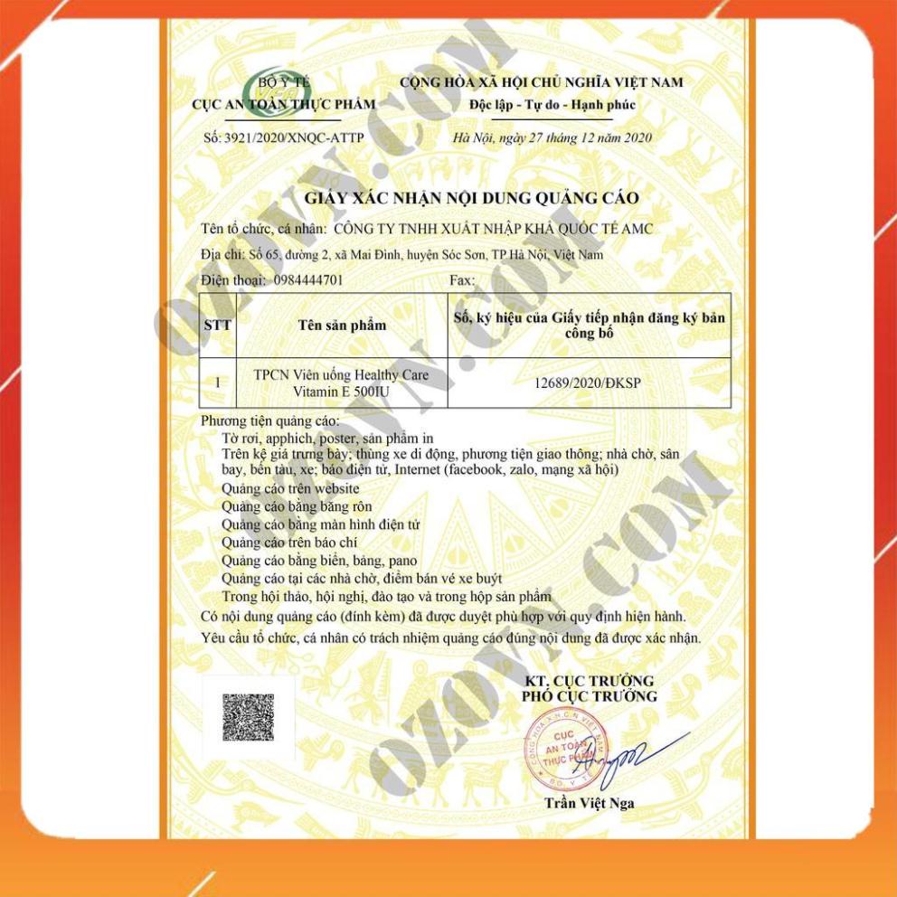 Vitamin e Healthy care 200v  Viên Uống Đẹp Da, Hỗ Trợ Sức Khỏe Tim Mạch