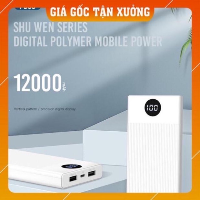 Sạc Dự Phòng, pin sạc dự phòng XO PB93 12000mah 2 Cổng USB,màn hình hiển thị phần trăm pin
