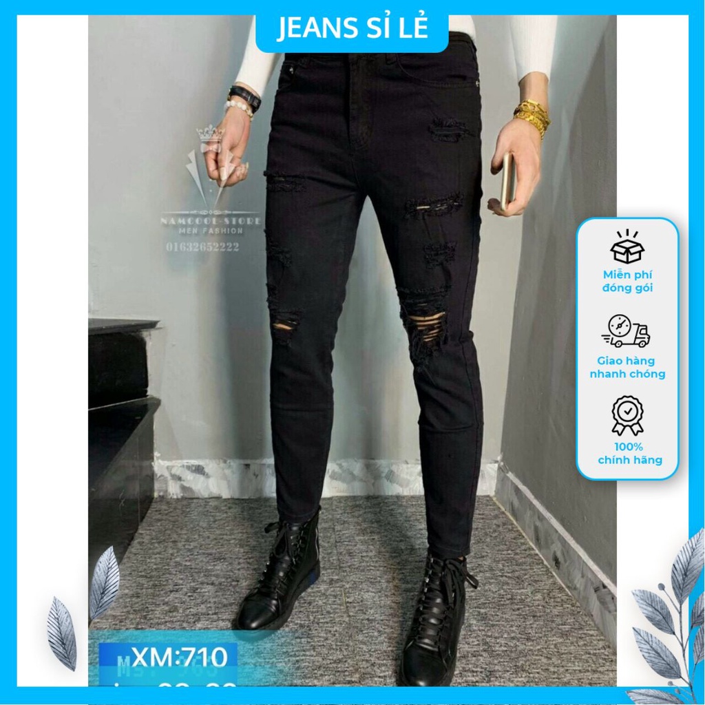 Quần jean nam đen rách nhiều cực chất cá tính phong cách bụi