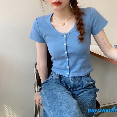 Áo Thun Nữ Ngắn Tay Cổ Tròn Hở Eo Thời Trang