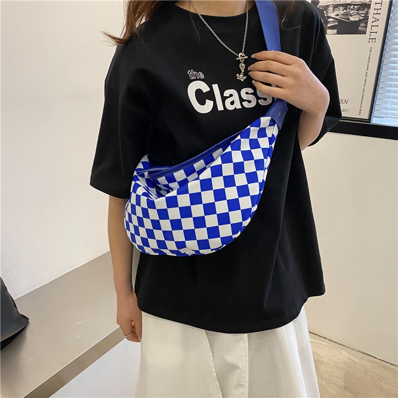 Túi Đeo Chéo Một Bên Vai Họa Tiết Caro Phong Cách Hàn Quốc Cho Nữ