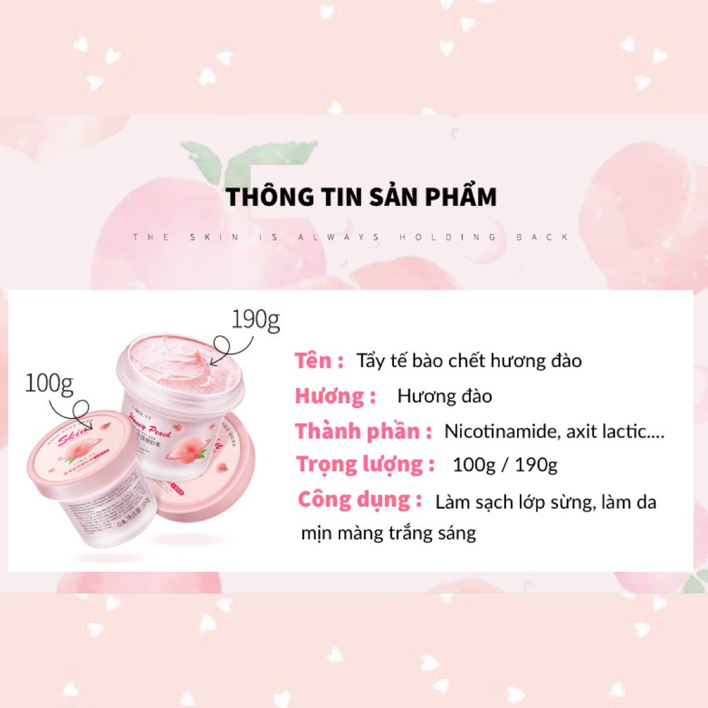 Tẩy Tế Bào Chết Toàn Thân Hương Đào Chính Hãng Laikou 190g - Sáng Da Cấp Ẩm Tẩy Da Chết